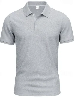 Men's Golf Shirt Golf Polos Shirts Work Casual Lapel Short Sleeve Basic Modern Plain Buttons Spring & Summer Regular Fit Black White Yellow Red Navy Blue Royal Blue Golf Shirt