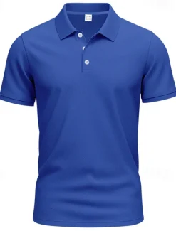 Men's Golf Shirt Golf Polos Shirts Work Casual Lapel Short Sleeve Basic Modern Plain Buttons Spring & Summer Regular Fit Black White Yellow Red Navy Blue Royal Blue Golf Shirt