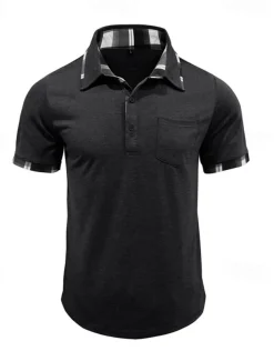 Men's Golf Shirt Golf Polos Shirts Work Casual Lapel Short Sleeve Basic Modern Plaid Color Block Patchwork Buttons Summer Spring Regular Fit Wine Black Blue Green Khaki Light Grey Golf Shirt