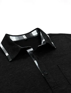 Men's Golf Shirt Golf Polos Shirts Work Casual Lapel Short Sleeve Basic Modern Plaid Color Block Patchwork Buttons Summer Spring Regular Fit Wine Black Blue Green Khaki Light Grey Golf Shirt