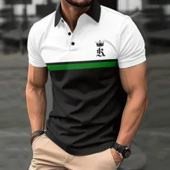 Men's Golf Shirt Golf Polo Work Casual Lapel Short Sleeve Basic Modern Color Block Patchwork Button Spring & Summer Regular Fit Black Dark navy Royal Blue Blue Orange Green Golf Shirt
