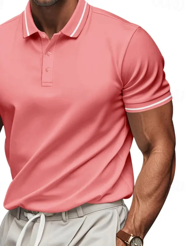 Men's Golf Shirt Golf Polos Shirts Work Casual Lapel Short Sleeve Basic Modern Plain Patchwork Buttons Summer Regular Fit Black White Pink Red Navy Blue Emerald Green Golf Shirt