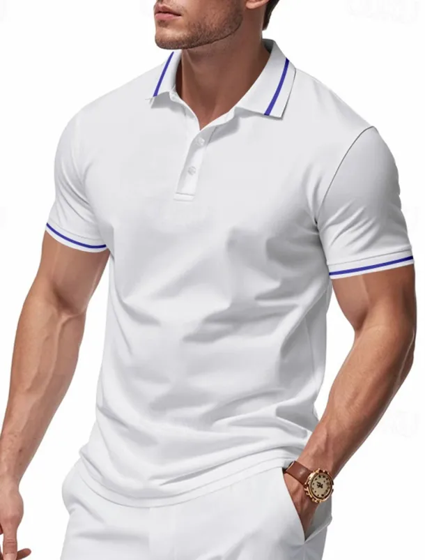 Men's Golf Shirt Golf Polos Shirts Work Casual Lapel Short Sleeve Basic Modern Plain Patchwork Buttons Summer Regular Fit Black White Pink Red Navy Blue Emerald Green Golf Shirt