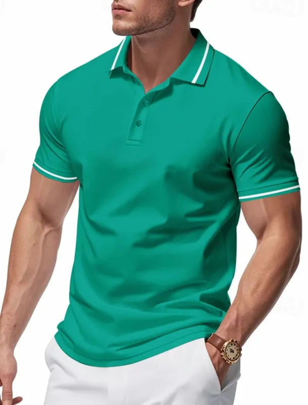 Men's Golf Shirt Golf Polos Shirts Work Casual Lapel Short Sleeve Basic Modern Plain Patchwork Buttons Summer Regular Fit Black White Pink Red Navy Blue Emerald Green Golf Shirt