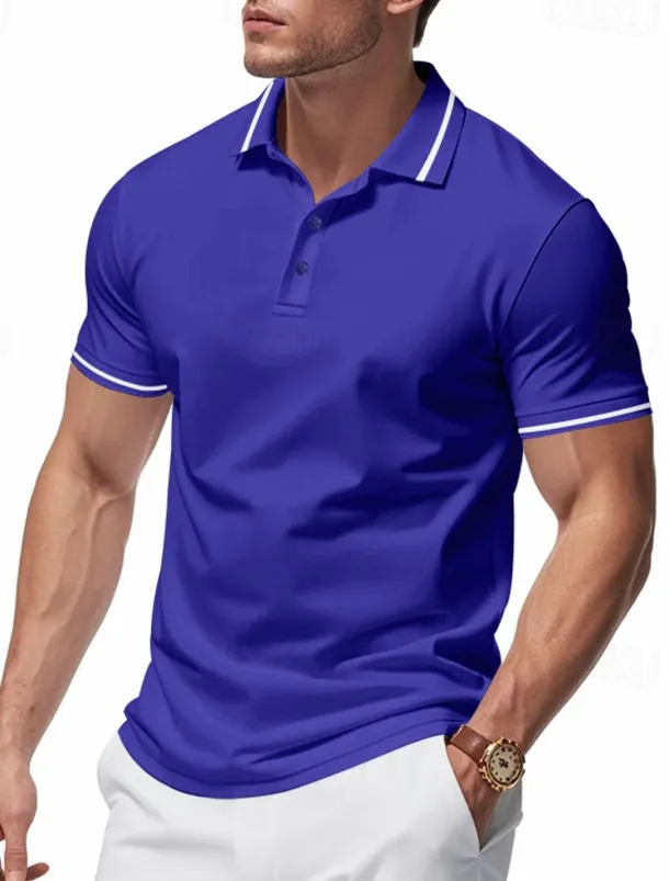 Men's Golf Shirt Golf Polos Shirts Work Casual Lapel Short Sleeve Basic Modern Plain Patchwork Buttons Summer Regular Fit Black White Pink Red Navy Blue Emerald Green Golf Shirt