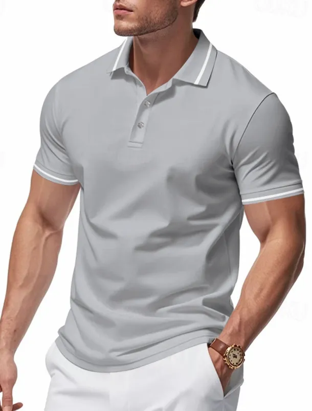 Men's Golf Shirt Golf Polos Shirts Work Casual Lapel Short Sleeve Basic Modern Plain Patchwork Buttons Summer Regular Fit Black White Pink Red Navy Blue Emerald Green Golf Shirt