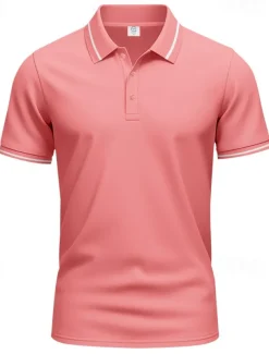 Men's Golf Shirt Golf Polos Shirts Work Casual Lapel Short Sleeve Basic Modern Plain Patchwork Buttons Summer Regular Fit Black White Pink Red Navy Blue Emerald Green Golf Shirt
