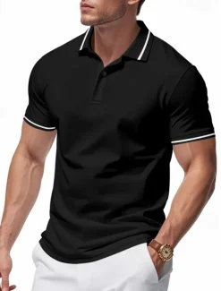 Men's Golf Shirt Golf Polos Shirts Work Casual Lapel Short Sleeve Basic Modern Plain Patchwork Buttons Summer Regular Fit Black White Pink Red Navy Blue Emerald Green Golf Shirt