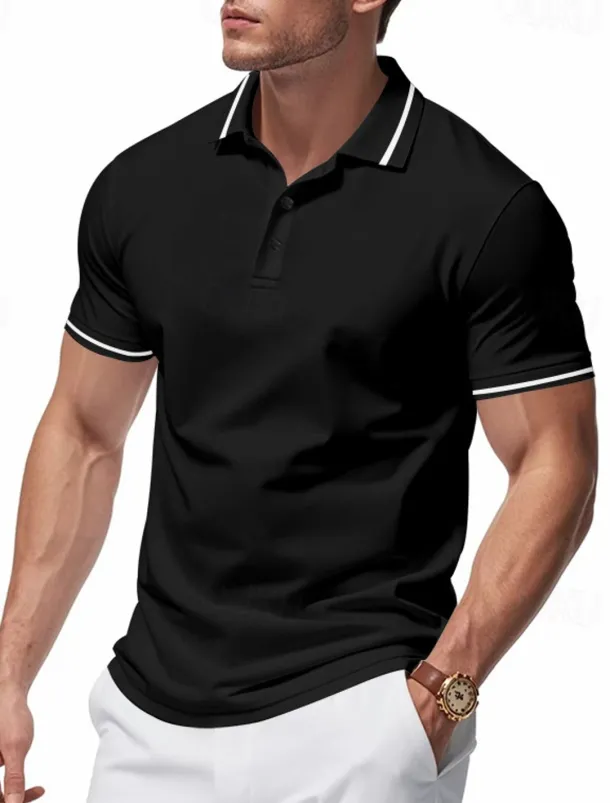 Men's Golf Shirt Golf Polos Shirts Work Casual Lapel Short Sleeve Basic Modern Plain Patchwork Buttons Summer Regular Fit Black White Pink Red Navy Blue Emerald Green Golf Shirt