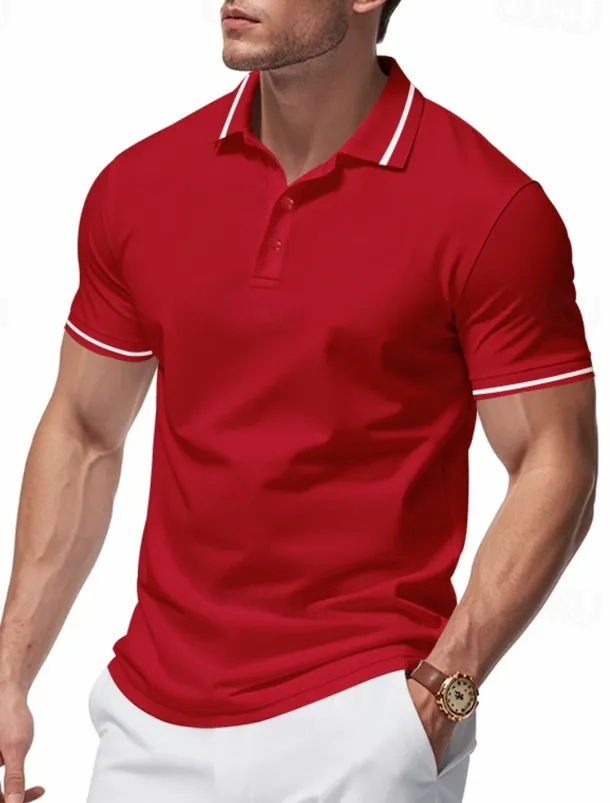 Men's Golf Shirt Golf Polos Shirts Work Casual Lapel Short Sleeve Basic Modern Plain Patchwork Buttons Summer Regular Fit Black White Pink Red Navy Blue Emerald Green Golf Shirt