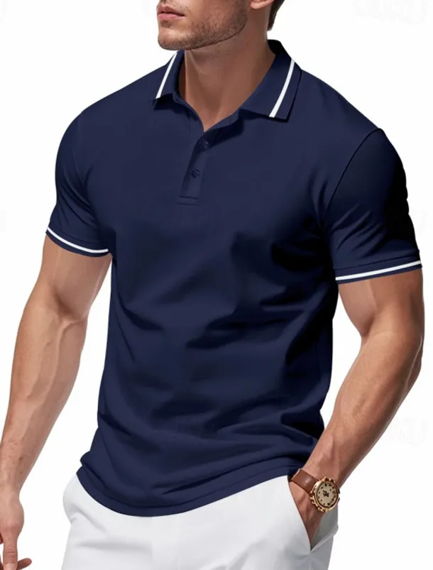 Men's Golf Shirt Golf Polos Shirts Work Casual Lapel Short Sleeve Basic Modern Plain Patchwork Buttons Summer Regular Fit Black White Pink Red Navy Blue Emerald Green Golf Shirt