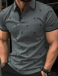 Men's Golf Shirt Golf Polos Shirts Work Casual Lapel Short Sleeve Basic Modern Flamingo Buttons Summer Spring Regular Fit Lake blue Wine Dark Red Pink Dark Pink Blue Golf Shirt