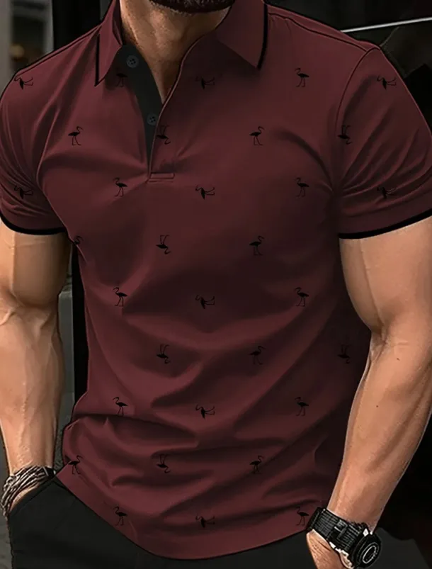 Men's Golf Shirt Golf Polos Shirts Work Casual Lapel Short Sleeve Basic Modern Flamingo Buttons Summer Spring Regular Fit Lake blue Wine Dark Red Pink Dark Pink Blue Golf Shirt