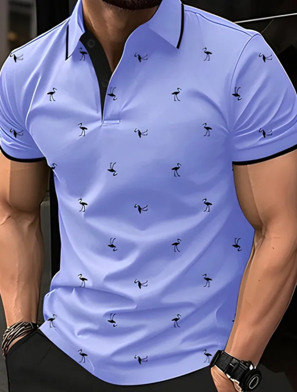 Men's Golf Shirt Golf Polos Shirts Work Casual Lapel Short Sleeve Basic Modern Flamingo Buttons Summer Spring Regular Fit Lake blue Wine Dark Red Pink Dark Pink Blue Golf Shirt