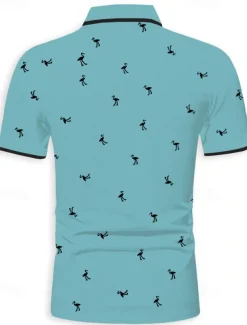 Men's Golf Shirt Golf Polos Shirts Work Casual Lapel Short Sleeve Basic Modern Flamingo Buttons Summer Spring Regular Fit Lake blue Wine Dark Red Pink Dark Pink Blue Golf Shirt