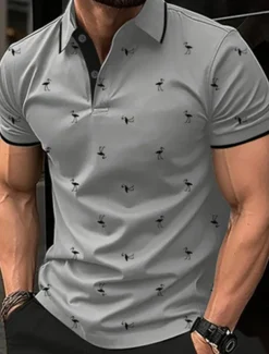 Men's Golf Shirt Golf Polos Shirts Work Casual Lapel Short Sleeve Basic Modern Flamingo Buttons Summer Spring Regular Fit Lake blue Wine Dark Red Pink Dark Pink Blue Golf Shirt