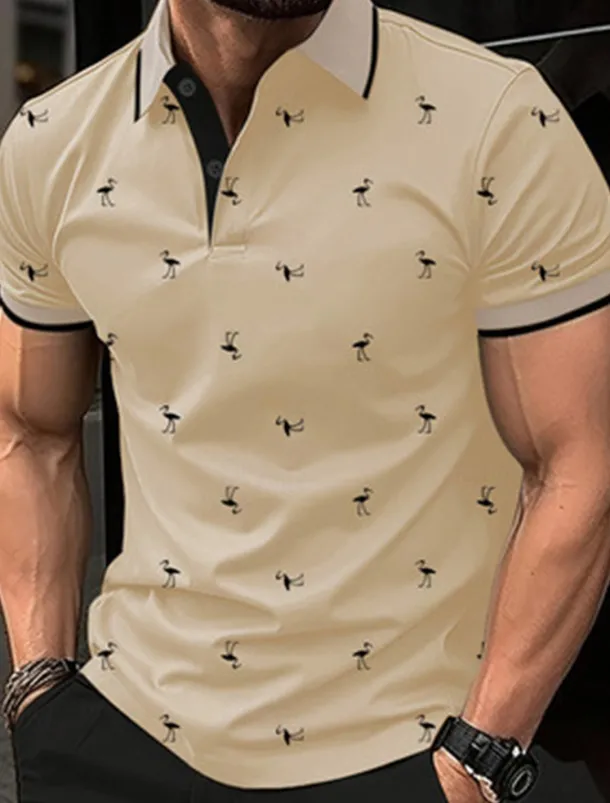 Men's Golf Shirt Golf Polos Shirts Work Casual Lapel Short Sleeve Basic Modern Flamingo Buttons Summer Spring Regular Fit Lake blue Wine Dark Red Pink Dark Pink Blue Golf Shirt