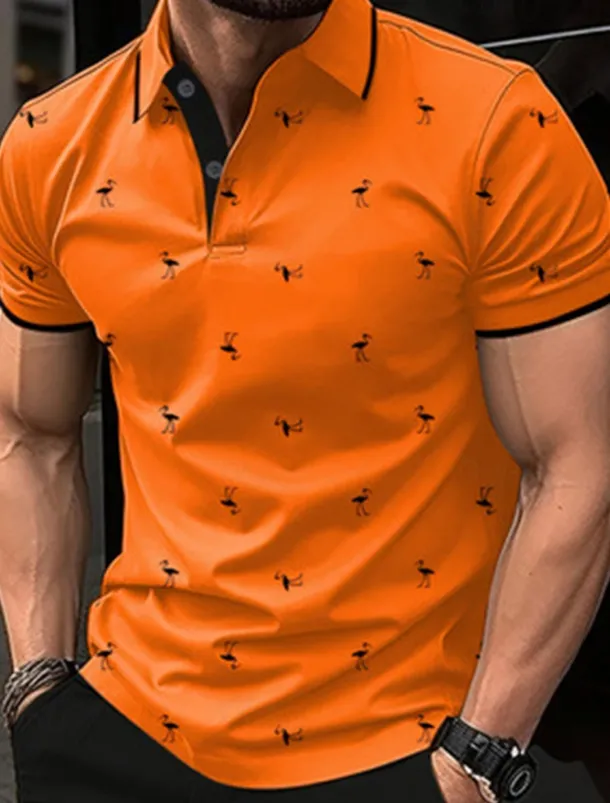 Men's Golf Shirt Golf Polos Shirts Work Casual Lapel Short Sleeve Basic Modern Flamingo Buttons Summer Spring Regular Fit Lake blue Wine Dark Red Pink Dark Pink Blue Golf Shirt