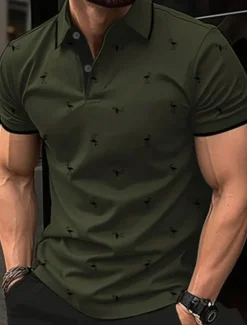 Men's Golf Shirt Golf Polos Shirts Work Casual Lapel Short Sleeve Basic Modern Flamingo Buttons Summer Spring Regular Fit Lake blue Wine Dark Red Pink Dark Pink Blue Golf Shirt