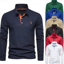 Men's Golf Shirt Golf Polo Work Casual Lapel Long Sleeve Basic Modern Color Block Embroidery Patchwork Embroidered Spring & Fall Regular Fit Depression Green Black White Red Navy Blue Royal Blue