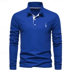 Men's Golf Shirt Golf Polo Work Casual Lapel Long Sleeve Basic Modern Color Block Embroidery Patchwork Embroidered Spring & Fall Regular Fit Depression Green Black White Red Navy Blue Royal Blue