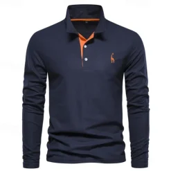 Men's Golf Shirt Golf Polo Work Casual Lapel Long Sleeve Basic Modern Color Block Embroidery Patchwork Embroidered Spring & Fall Regular Fit Depression Green Black White Red Navy Blue Royal Blue