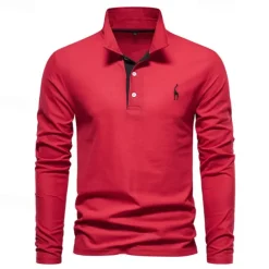 Men's Golf Shirt Golf Polo Work Casual Lapel Long Sleeve Basic Modern Color Block Embroidery Patchwork Embroidered Spring & Fall Regular Fit Depression Green Black White Red Navy Blue Royal Blue