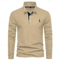 Men's Golf Shirt Golf Polo Work Casual Lapel Long Sleeve Basic Modern Color Block Embroidery Patchwork Embroidered Spring & Fall Regular Fit Depression Green Black White Red Navy Blue Royal Blue