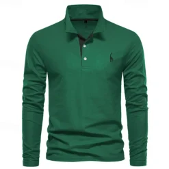 Men's Golf Shirt Golf Polo Work Casual Lapel Long Sleeve Basic Modern Color Block Embroidery Patchwork Embroidered Spring & Fall Regular Fit Depression Green Black White Red Navy Blue Royal Blue