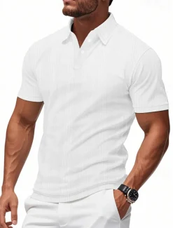 Men's Golf Shirt Golf Polos Shirts Work Casual Lapel Short Sleeve Basic Modern Plain Patchwork Buttons Summer Regular Fit claret Black White Light Grey Khaki Light Blue Golf Shirt