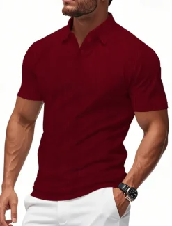 Men's Golf Shirt Golf Polos Shirts Work Casual Lapel Short Sleeve Basic Modern Plain Patchwork Buttons Summer Regular Fit claret Black White Light Grey Khaki Light Blue Golf Shirt