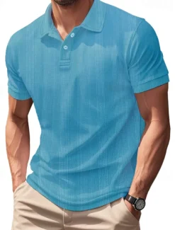 Men's Golf Shirt Golf Polos Shirts Work Casual Lapel Short Sleeve Basic Modern Plain Patchwork Buttons Summer Regular Fit claret Black White Light Grey Khaki Light Blue Golf Shirt