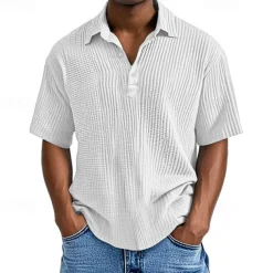 Men's Golf Shirt Golf Polos Shirts Work Casual Lapel Short Sleeve Basic Modern Plain Buttons Jacquard Summer Regular Fit Apricot Black White Pink Red Navy Blue Golf Shirt