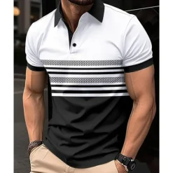 Men's Golf Shirt Golf Polos Shirts Work Casual Lapel Short Sleeve Basic Modern Striped Buttons Summer Regular Fit White Pink Red Royal Blue Green Khaki Golf Shirt