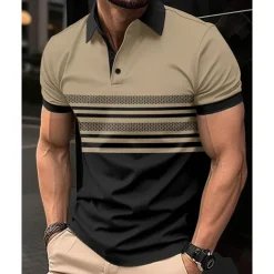 Men's Golf Shirt Golf Polos Shirts Work Casual Lapel Short Sleeve Basic Modern Striped Buttons Summer Regular Fit White Pink Red Royal Blue Green Khaki Golf Shirt