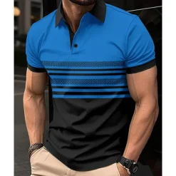 Men's Golf Shirt Golf Polos Shirts Work Casual Lapel Short Sleeve Basic Modern Striped Buttons Summer Regular Fit White Pink Red Royal Blue Green Khaki Golf Shirt