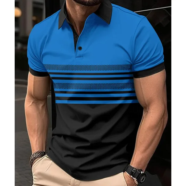 Men's Golf Shirt Golf Polos Shirts Work Casual Lapel Short Sleeve Basic Modern Striped Buttons Summer Regular Fit White Pink Red Royal Blue Green Khaki Golf Shirt