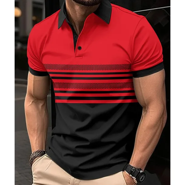 Men's Golf Shirt Golf Polos Shirts Work Casual Lapel Short Sleeve Basic Modern Striped Buttons Summer Regular Fit White Pink Red Royal Blue Green Khaki Golf Shirt