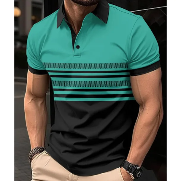 Men's Golf Shirt Golf Polos Shirts Work Casual Lapel Short Sleeve Basic Modern Striped Buttons Summer Regular Fit White Pink Red Royal Blue Green Khaki Golf Shirt