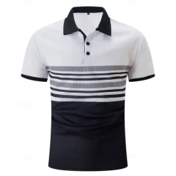 Men's Golf Shirt Golf Polos Shirts Work Casual Lapel Short Sleeve Basic Modern Striped Buttons Summer Regular Fit White Pink Red Royal Blue Green Khaki Golf Shirt