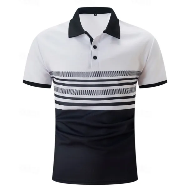 Men's Golf Shirt Golf Polos Shirts Work Casual Lapel Short Sleeve Basic Modern Striped Buttons Summer Regular Fit White Pink Red Royal Blue Green Khaki Golf Shirt