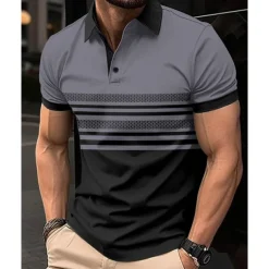 Men's Golf Shirt Golf Polos Shirts Work Casual Lapel Short Sleeve Basic Modern Striped Buttons Summer Regular Fit White Pink Red Royal Blue Green Khaki Golf Shirt