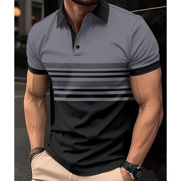 Men's Golf Shirt Golf Polos Shirts Work Casual Lapel Short Sleeve Basic Modern Striped Buttons Summer Regular Fit White Pink Red Royal Blue Green Khaki Golf Shirt