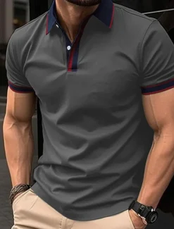 Men's Golf Shirt Golf Polos Shirts Work Casual Lapel Short Sleeve Basic Modern Color Block Patchwork Buttons Summer Spring Regular Fit Apricot Black White Red Blue Orange Golf Shirt