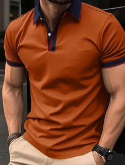 Men's Golf Shirt Golf Polos Shirts Work Casual Lapel Short Sleeve Basic Modern Color Block Patchwork Buttons Summer Spring Regular Fit Apricot Black White Red Blue Orange Golf Shirt