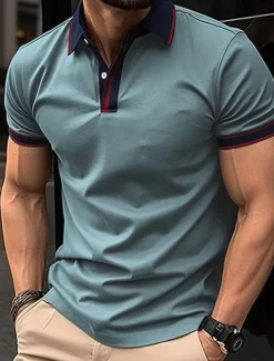 Men's Golf Shirt Golf Polos Shirts Work Casual Lapel Short Sleeve Basic Modern Color Block Patchwork Buttons Summer Spring Regular Fit Apricot Black White Red Blue Orange Golf Shirt