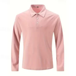 Men's Golf Shirt Golf Polo Work Casual Lapel Long Sleeve Basic Modern Plain Button Spring & Fall Regular Fit Wine Black White Pink Navy Blue Green Golf Shirt