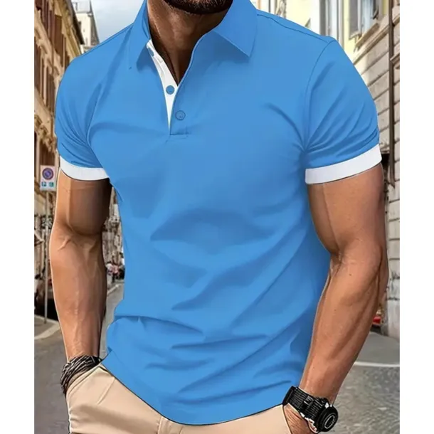 Men's Golf Shirt Golf Polos Shirts Work Casual Lapel Short Sleeve Basic Modern Color Block Patchwork Buttons Summer Spring Regular Fit Yellow Pink Blue Orange Green Light Blue Golf Shirt