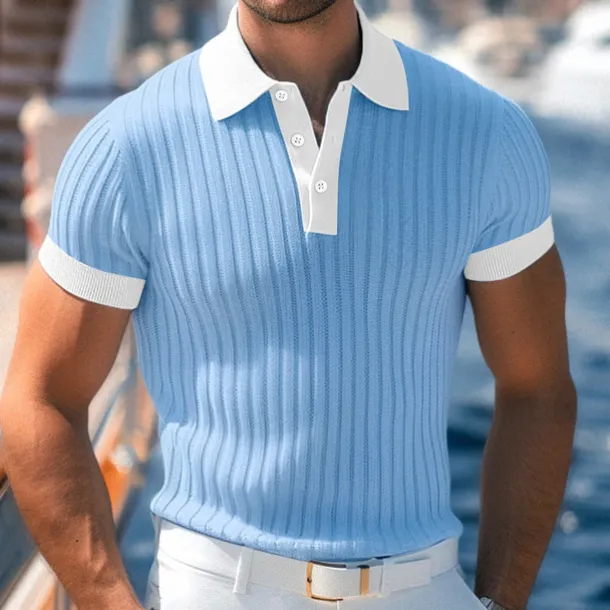 Men's Golf Shirt Knit Polo Work Casual Ribbed Polo Collar Classic Short Sleeve Basic Modern Color Block Ribbed Spring & Summer Regular Fit White Yellow Blue Green Gray Golf Shirt