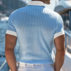 Men's Golf Shirt Knit Polo Work Casual Ribbed Polo Collar Classic Short Sleeve Basic Modern Color Block Ribbed Spring & Summer Regular Fit White Yellow Blue Green Gray Golf Shirt